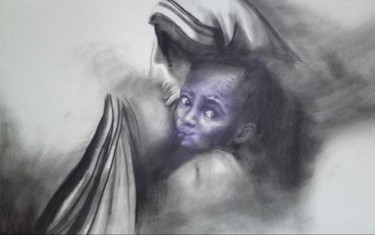 Painting titled "Mother" by Bharti Yadav, Original Artwork, Charcoal