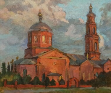 Painting titled "The Church of the A…" by Shalo"De Sagatel, Original Artwork, Oil Mounted on Wood Stretcher frame