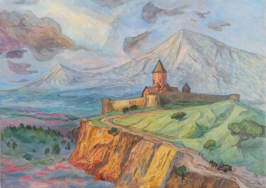 Painting titled "Mountain landscape…" by Shalo"De Sagatel, Original Artwork, Oil Mounted on Wood Stretcher frame
