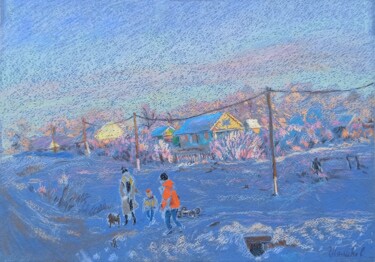 Dessin intitulée "Winter evening. Pas…" par Shalo"De Sagatel, Œuvre d'art originale, Pastel