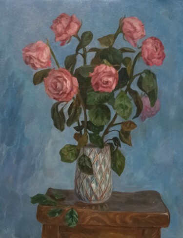 Картина под названием "Oil painting. Roses…" - Shalo"De Sagatel, Подлинное произведение искусства, Масло