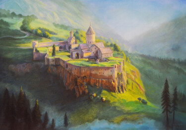 Painting titled "Вечерний пейзаж. Хр…" by Shalo"De Sagatel, Original Artwork, Pastel