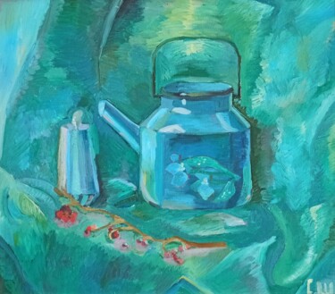 Картина под названием "Oil painting. Blue…" - Shalo"De Sagatel, Подлинное произведение искусства, Масло