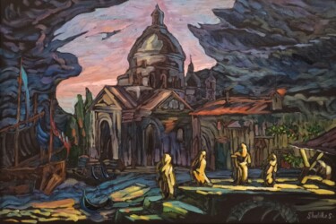 Pintura intitulada "Marchands à Venise." por Shalo"De Sagatel, Obras de arte originais, Óleo Montado em Armação em madeira