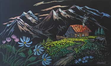 Malerei mit dem Titel "Maison à la montagne" von Shalo"De Sagatel, Original-Kunstwerk, Öl