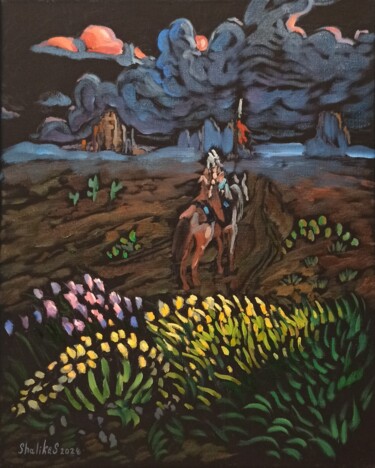 Pintura titulada "Esprit du Far West." por Shalo"De Sagatel, Obra de arte original, Oleo Montado en Bastidor de camilla de m…