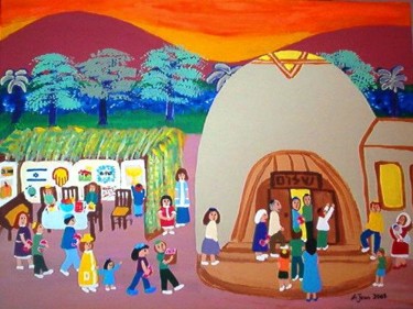 Painting titled "SW Sukkot and Synag…" by Adelle Jean, Original Artwork, Oil