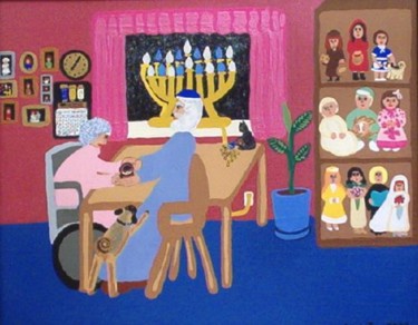 Painting titled "Hanukkah Lights" by Adelle Jean, Original Artwork, Oil