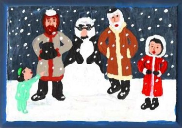 Painting titled "Our Yiddish Snowman" by Adelle Jean, Original Artwork, Oil