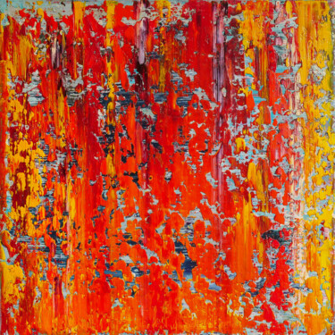Painting titled "Red abstraction" by Shamanov Vadim, Original Artwork, Oil Mounted on Wood Stretcher frame