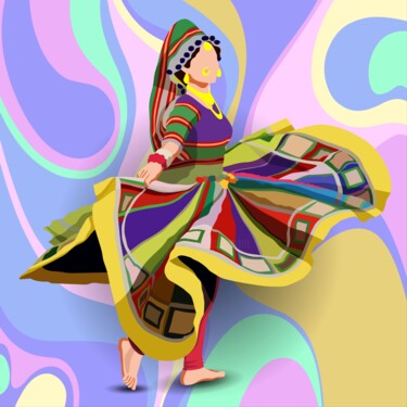 Digitale Kunst getiteld "Garba Dance - India…" door Shamim Shaikh, Origineel Kunstwerk, 2D Digital Work