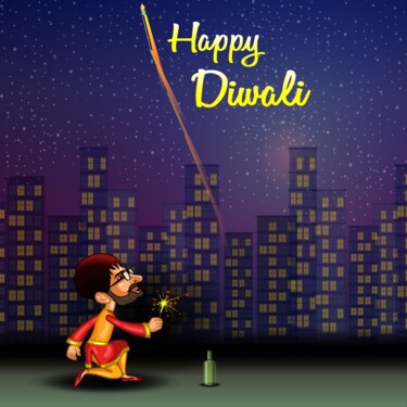 Digitale Kunst getiteld "Happy Diwali - Colo…" door Shamim Shaikh, Origineel Kunstwerk, 2D Digital Work