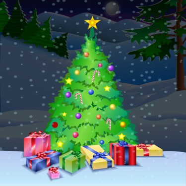 Artes digitais intitulada "Christmas Tree - Gi…" por Shamim Shaikh, Obras de arte originais, Trabalho Digital 2D