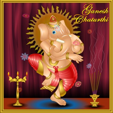 Arts numériques intitulée "Lord Ganesh Chaturt…" par Shamim Shaikh, Œuvre d'art originale, Travail numérique 2D