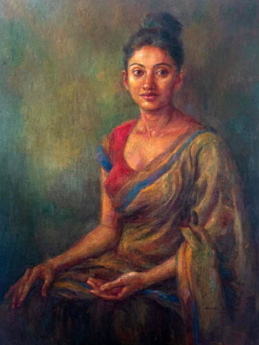 Painting titled "Simple Elegance" by Shanaka Kulatunga, Original Artwork, Oil Mounted on Wood Stretcher frame