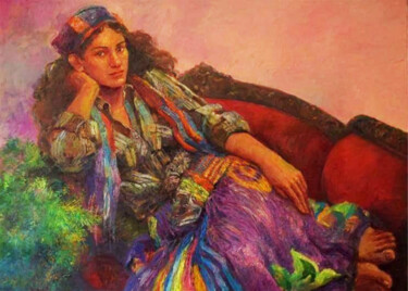 Pintura intitulada "Relaxed" por Shanaka Kulatunga, Obras de arte originais, Óleo Montado em Armação em madeira