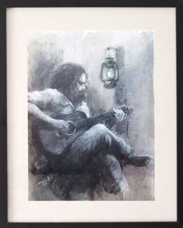 Pintura intitulada "Acoustic Vibes" por Shanaka Kulatunga, Obras de arte originais, Carvão Montado em Vidro