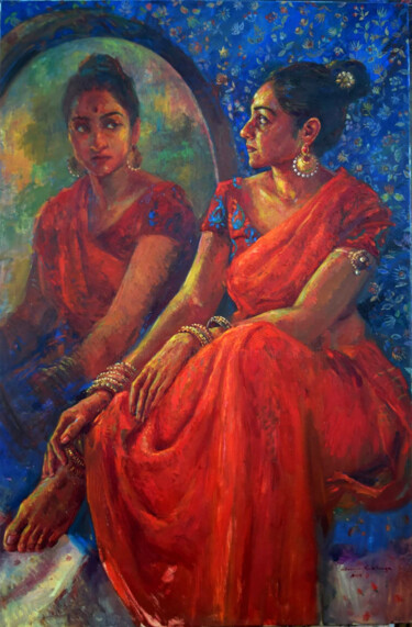 Painting titled "Reflect" by Shanaka Kulatunga, Original Artwork, Oil Mounted on Wood Stretcher frame