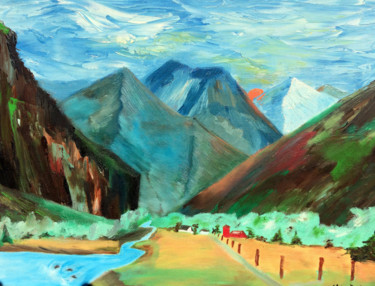 Peinture intitulée "mountain-ranch-high…" par Shan Rodgers, Œuvre d'art originale, Huile
