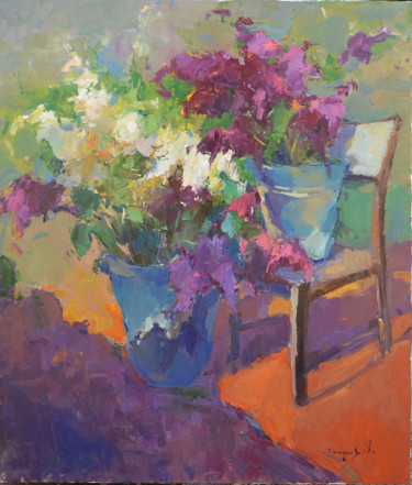 Peinture intitulée "Lilacs in the yard…" par Alexander Shandor, Œuvre d'art originale, Huile