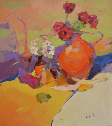 Painting titled "Sunny Still Life _…" by Alexander Shandor, Original Artwork, Oil