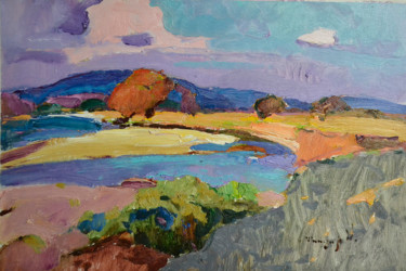 Painting titled "View of the river _…" by Alexander Shandor, Original Artwork, Oil Mounted on Cardboard