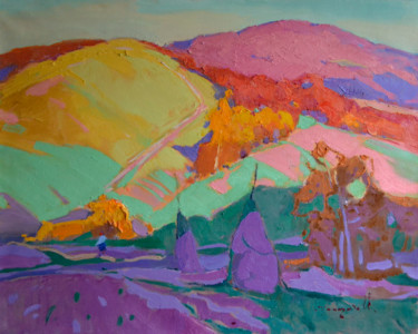 Pintura intitulada "Autumn Evening _ oi…" por Alexander Shandor, Obras de arte originais, Óleo