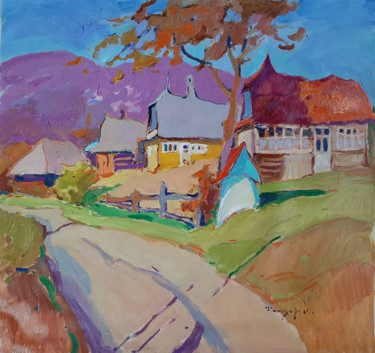Painting titled "Autumn in the villa…" by Alexander Shandor, Original Artwork, Oil Mounted on Wood Stretcher frame