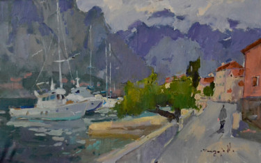 Painting titled "Walks in Kotor _ oi…" by Alexander Shandor, Original Artwork, Oil Mounted on Wood Stretcher frame