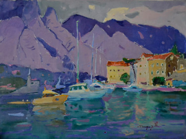 Painting titled "Bay of Kotor" by Alexander Shandor, Original Artwork, Oil Mounted on Wood Stretcher frame