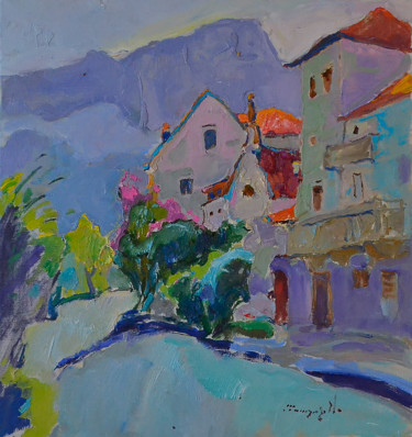 Pintura intitulada "Embankment in Prcan…" por Alexander Shandor, Obras de arte originais, Óleo Montado em Armação em madeira