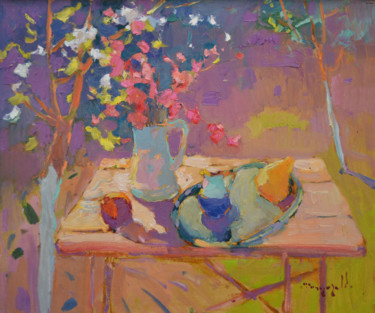 Painting titled "Echo of Spring _ oi…" by Alexander Shandor, Original Artwork, Oil Mounted on Cardboard