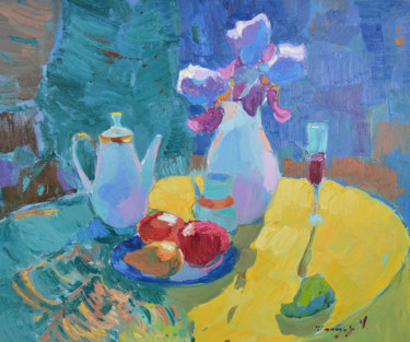 Painting titled "Irises in contour" by Alexander Shandor, Original Artwork, Oil