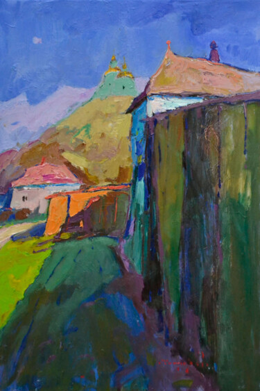 Painting titled "The outskirts of th…" by Alexander Shandor, Original Artwork, Oil Mounted on Wood Stretcher frame