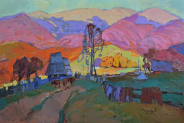 Malerei mit dem Titel "Pink meadows." von Alexander Shandor, Original-Kunstwerk, Öl