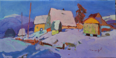 Painting titled "Frosty Day" by Alexander Shandor, Original Artwork, Oil Mounted on Wood Stretcher frame