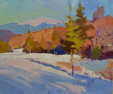 Картина под названием "Winter landscape _…" - Alexander Shandor, Подлинное произведение искусства, Масло Установлен на Дерев…