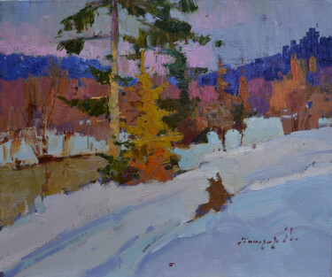 Painting titled "Winter day _ canvas…" by Alexander Shandor, Original Artwork, Oil Mounted on Wood Stretcher frame