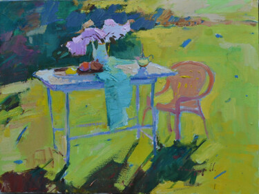 Painting titled "In the sun" by Alexander Shandor, Original Artwork, Oil Mounted on Wood Stretcher frame