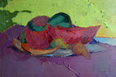 Картина под названием "Watermelon and Pears" - Alexander Shandor, Подлинное произведение искусства, Масло Установлен на Дере…