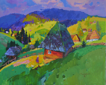 Painting titled "The house on the sl…" by Alexander Shandor, Original Artwork, Oil