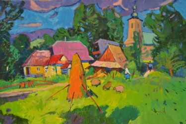 Peinture intitulée "In the village of S…" par Alexander Shandor, Œuvre d'art originale, Huile