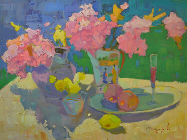 Painting titled "Blooming sakura cro…" by Alexander Shandor, Original Artwork, Oil Mounted on Wood Stretcher frame