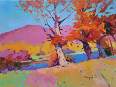 Painting titled "The rustle of autumn" by Alexander Shandor, Original Artwork, Oil Mounted on Wood Stretcher frame