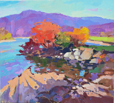 Painting titled "Autumn is amazing" by Alexander Shandor, Original Artwork, Oil Mounted on Wood Stretcher frame