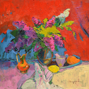 Pintura titulada "Lilac on the red" por Alexander Shandor, Obra de arte original, Oleo