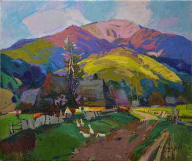 Painting titled "On the outskirts of…" by Alexander Shandor, Original Artwork, Oil Mounted on Wood Stretcher frame