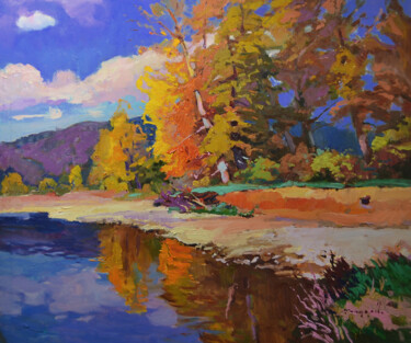 Painting titled "Autumn on the Tisza…" by Alexander Shandor, Original Artwork, Oil