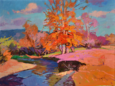 Painting titled "The turn of the riv…" by Alexander Shandor, Original Artwork, Oil Mounted on Wood Stretcher frame