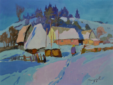 Peinture intitulée "Winter day in the C…" par Alexander Shandor, Œuvre d'art originale, Huile Monté sur Châssis en bois